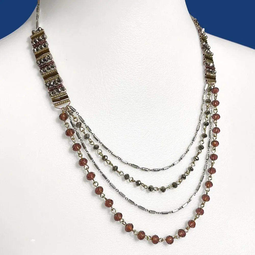 Layered Necklace Faceted Glass Linked Beads Silver Tone Feminine Boho Jewelry